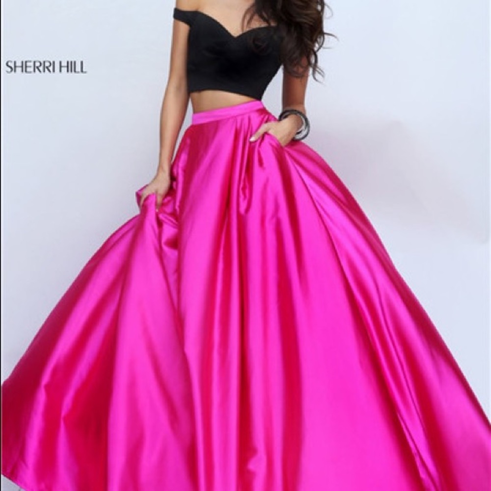 Sherri hill 50194 pink & black two piece ball gown